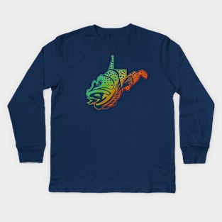 West Virginia State Map Outline Brook Trout Fishing Fly Fishing Art Kids Long Sleeve T-Shirt